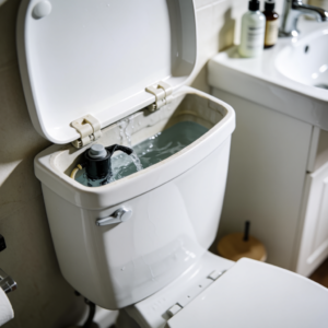 Homeowner inspecting a toilet tank that keeps running